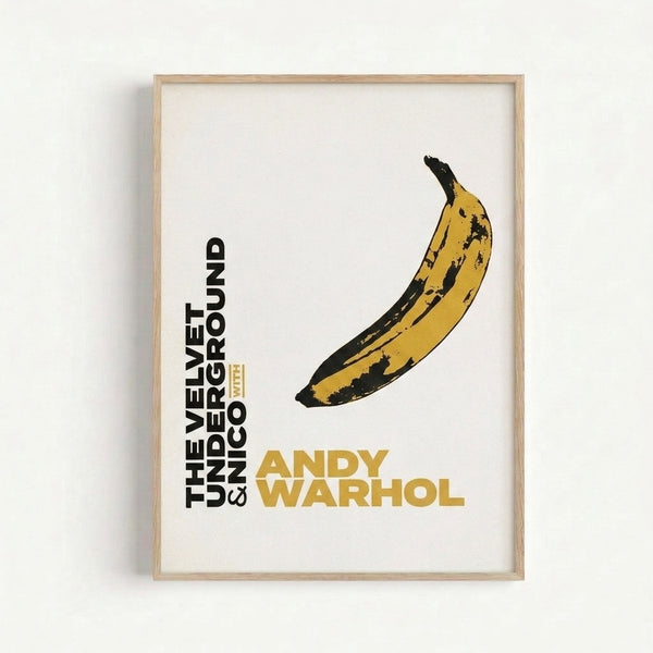 Minimalist pop art banana print with striking yellow and black contrast, a modern take on Warhol's famous artistic rebellion.