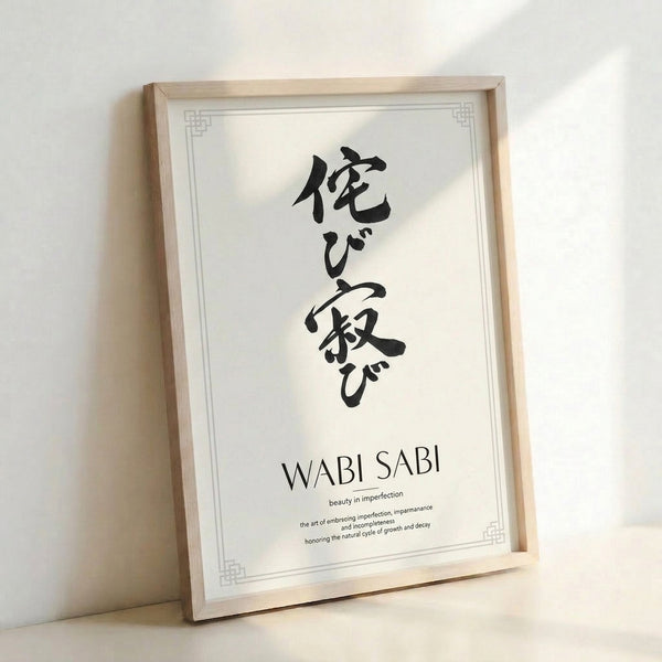 Zen-inspired calligraphy wall art with bold black ink strokes on light neutral background, embodying peaceful Japanese aesthetic.