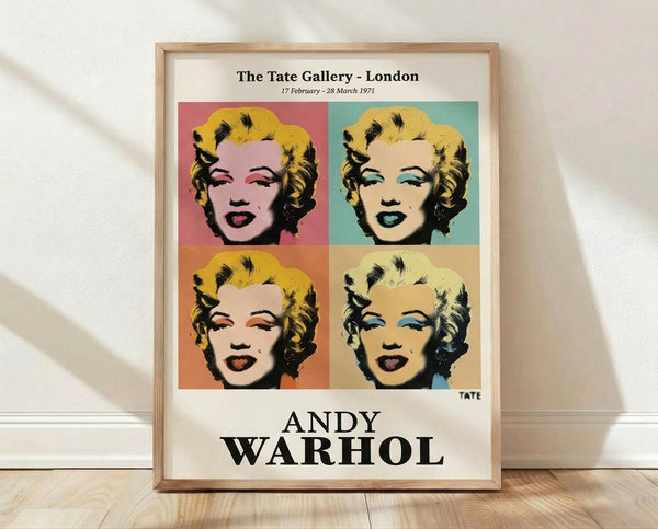 Pop art portrait of Marilyn Monroe in hot pink and mint green, iconic 1971 Warhol-style print with bold vibrant colors and retro aesthetic.