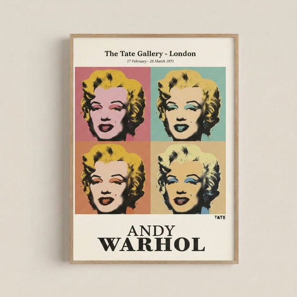 Vibrant Marilyn Monroe pop art poster featuring burnt orange, pale yellow, and cream tones against a striking color-blocked background.
