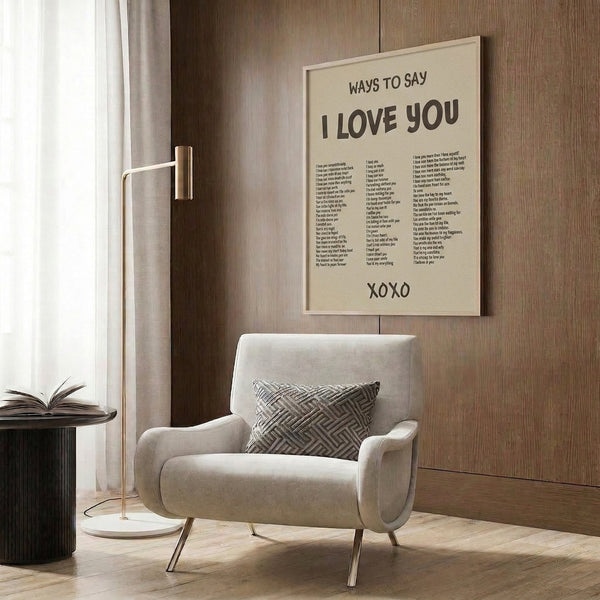 Vintage-inspired framed print with romantic text arrangement in neutral warm and cool tones, creating intimate wall decor.