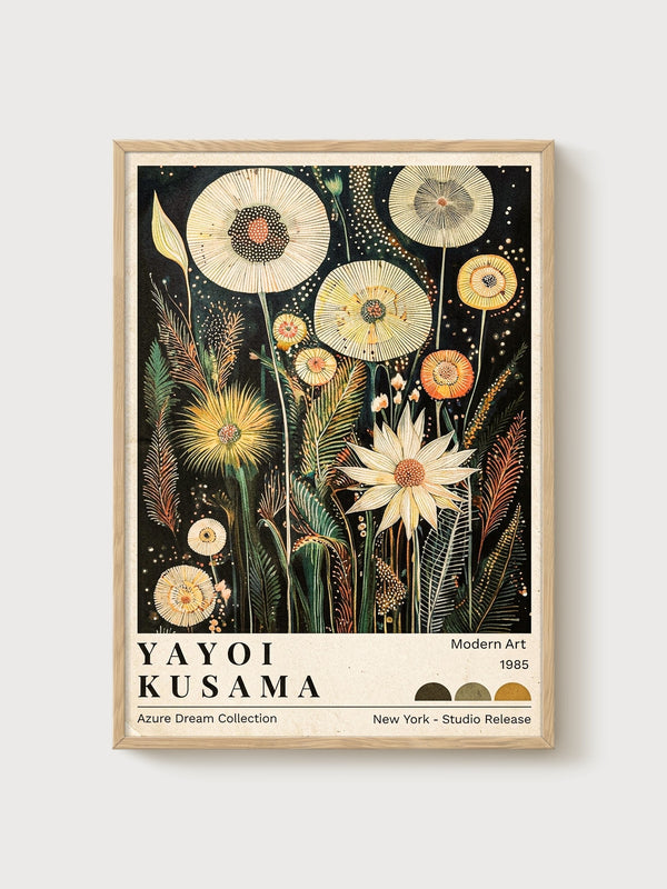 Yayoi Kusama Print poster in oak frame