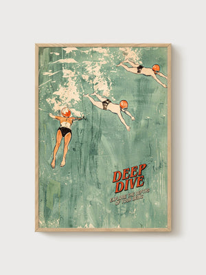 Vintage Art Deco Swimming Poster poster in oak frame