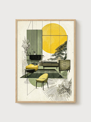 Zen Garden Bonsai Tree Print poster in oak frame