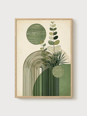 Mid Century Modern Japandi Wall Art poster in oak frame