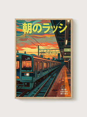Tokyo Train Station Poster poster in oak frame