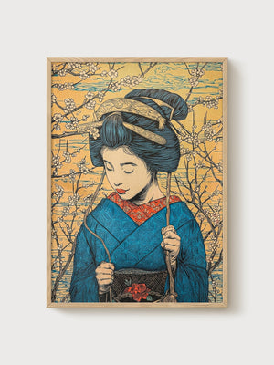 Japanese Wall Art Print poster in oak frame