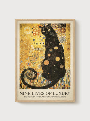 Gustav Klimt Black Cat Print poster in oak frame