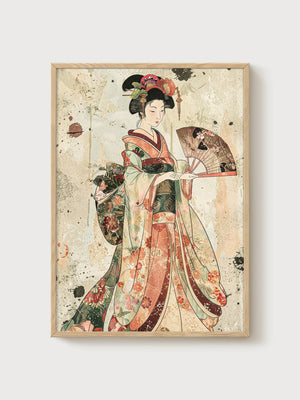 Geisha Print poster in oak frame