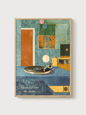 Mid Century Modern Wall Art poster in oak frame