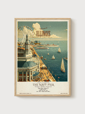 Vintage Chicago Navy Pier Poster poster in oak frame