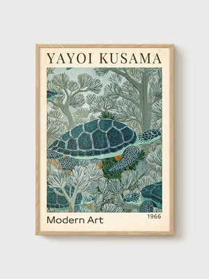 Yayoi Kusama Turtle Print poster in oak frame