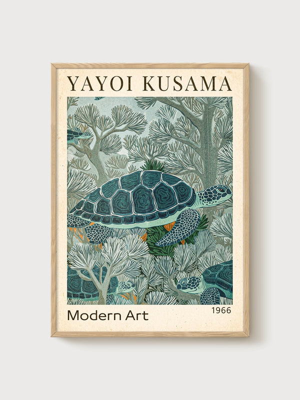 Yayoi Kusama Turtle Print poster in oak frame