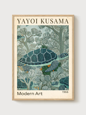 Yayoi Kusama Turtle Print poster in oak frame