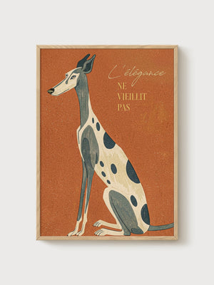 Art Deco Greyhound Print poster in oak frame