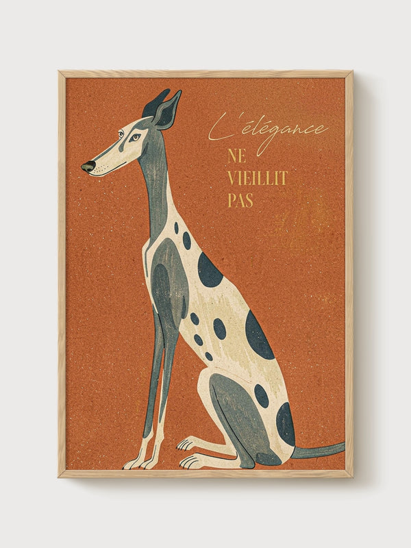 Art Deco Greyhound Print poster in oak frame