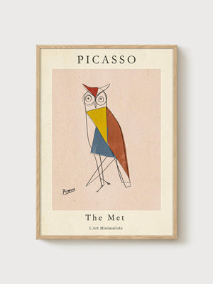 Pablo Picasso Owl Print poster in oak frame