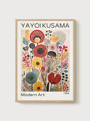Yayoi Kusama Print poster in oak frame