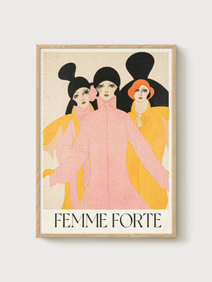 Femme Forte Art Deco Print poster in oak frame