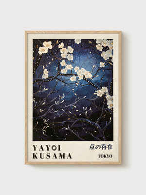 Yayoi Kusama Print poster in oak frame