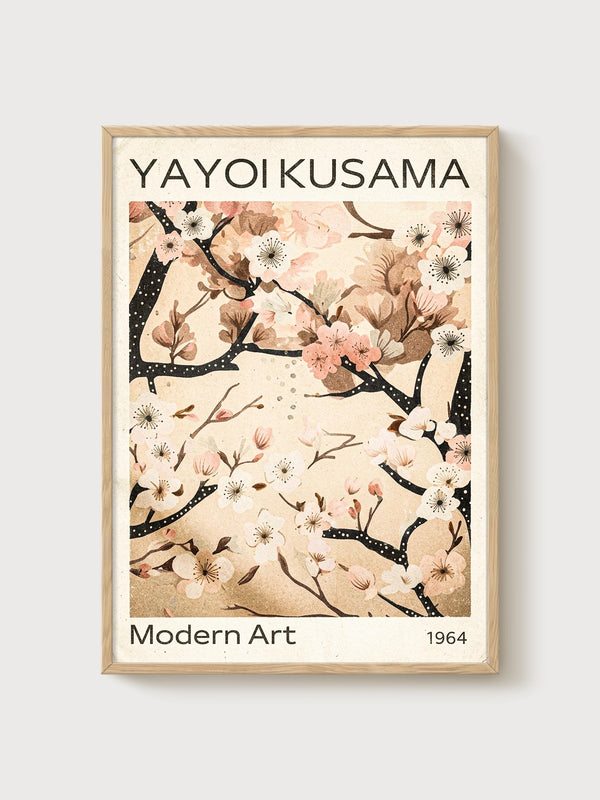 Yayoi Kusama Print poster in oak frame