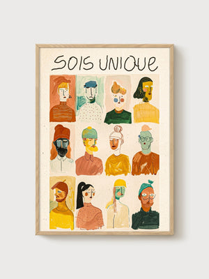 Quirky Character Portrait poster in oak frame