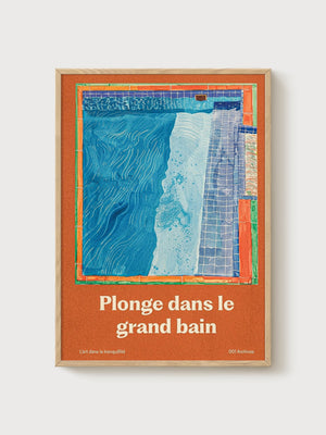 Swimming Pool Print poster in oak frame