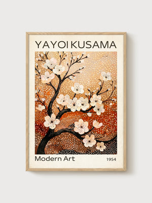 Yayoi Kusama Print poster in oak frame