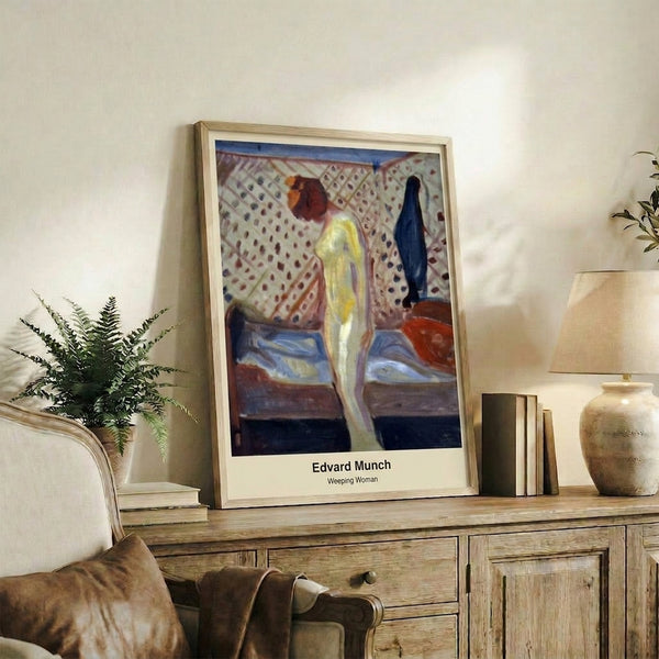 Melancholic portrait poster showing a faceless woman in expressive dark tones and warm hues, reflecting emotional turmoil through modern impressionist style.