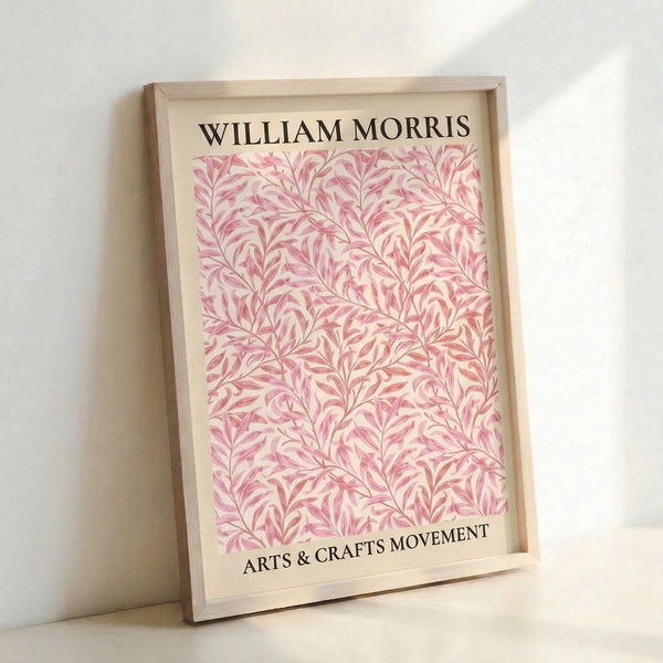 Elegant Arts and Crafts botanical design showing detailed leafy vines in mauve, sage, and blush hues, showcasing classic decorative motifs.