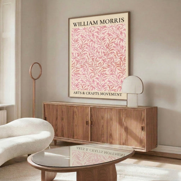 Art Nouveau inspired foliage design with flowing leafy botanical patterns in soft mauve, cream, and pink tones.