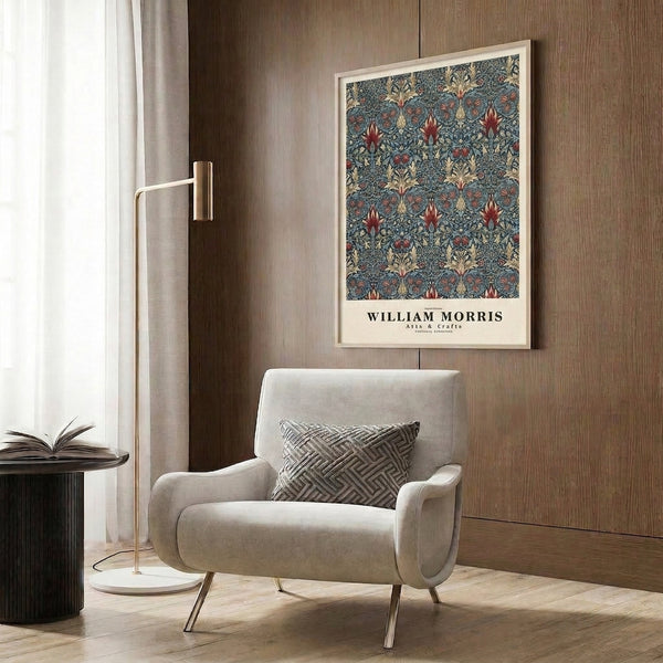 Victorian-inspired Art Nouveau pattern of interlocking pomegranates and ornamental foliage in sophisticated teal and gold, framed as a gallery-quality print.