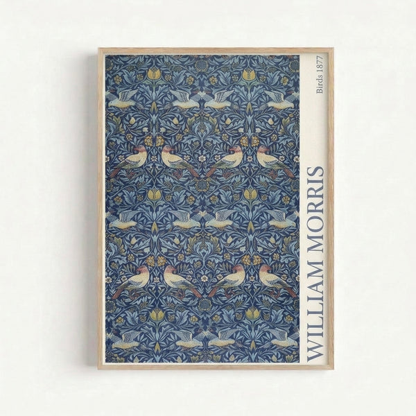 Vintage 1877 decorative wall art with ornamental birds nestled among stylized leaves and blooms in rich jewel tones and cream.