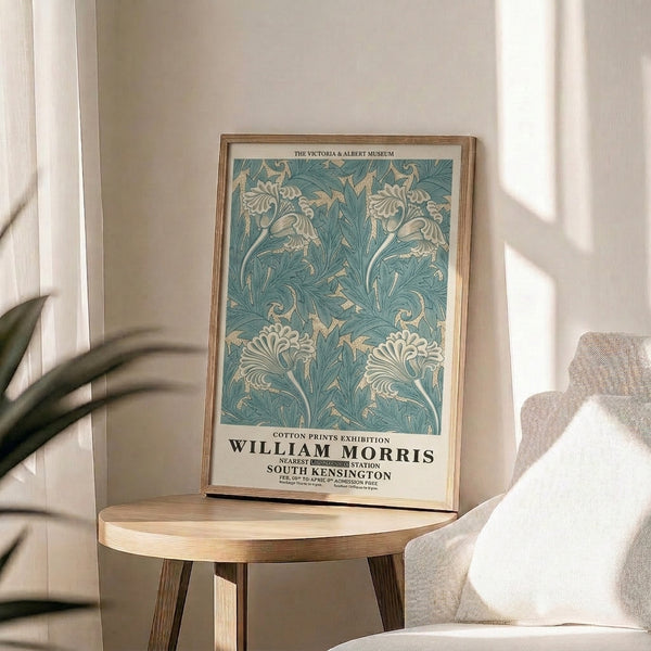 Art Nouveau-inspired wall art displaying layered botanical imagery in sage green, cream, and teal, capturing the sophisticated beauty of historic cotton prints.