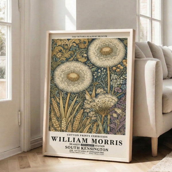 Nostalgic botanical wall art featuring stylized dandelions and grass in sage green and cream, characteristic of vintage Art Nouveau design.