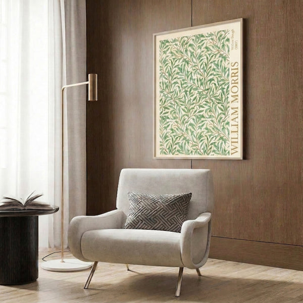 Vintage cottagecore wall hanging showcasing detailed willow foliage design in sage, olive, and tan tones, ornamental and calming.