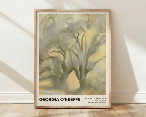Watercolor painting of bare cottonwood branches in winter, rendered in soft cream, pale yellow, and warm gray tones, creating a contemplative and serene mood.
