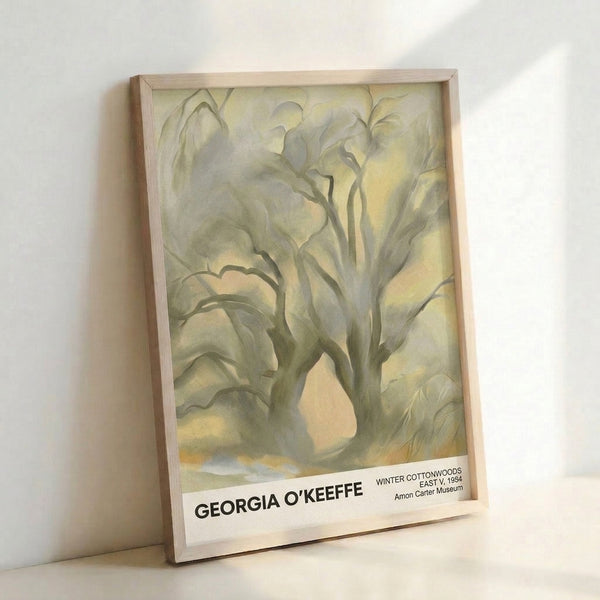 Intimate watercolor landscape of cottonwoods in their winter state, composed in soft whites, pale yellows, and warm grays evoking quiet contemplation.
