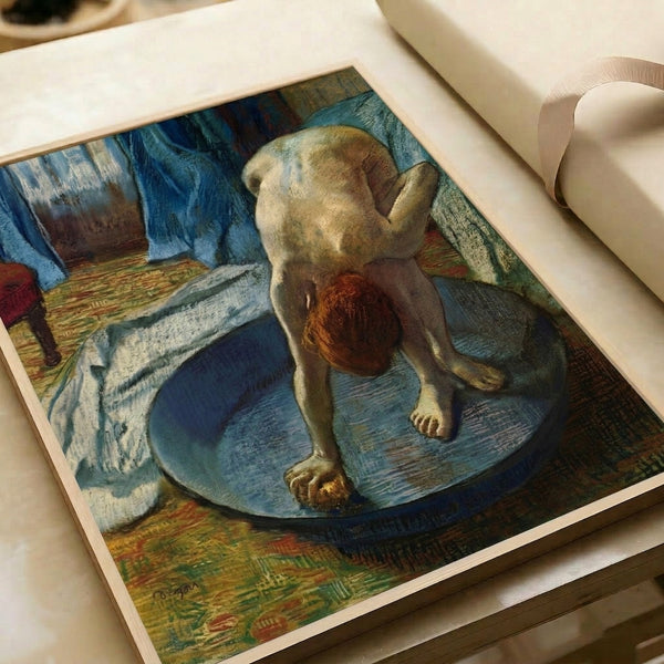 Vintage-style impressionist print showing a figure bathing in shallow water, rendered in soft, naturalistic tones and displayed as elegant wall art for refined interiors.