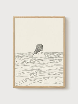 Minimalist Line Art Print poster in oak frame