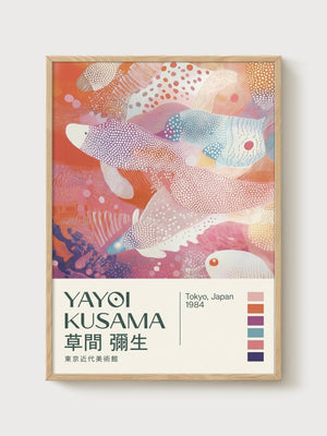 Yayoi Kusama Print poster in oak frame