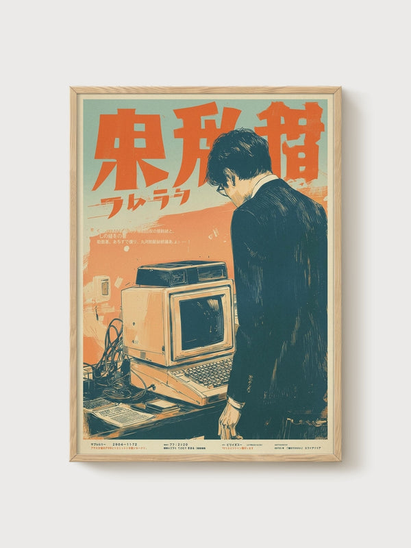 Retro Futurism Art poster in oak frame