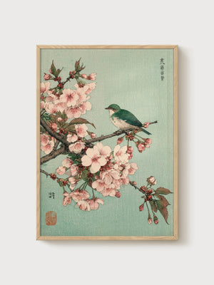 Japanese Woodblock Print poster in oak frame