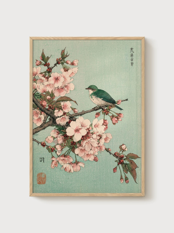 Japanese Woodblock Print poster in oak frame