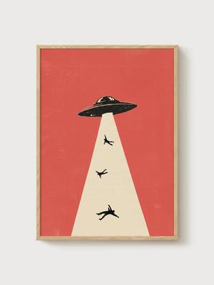 Retro UFO Poster poster in oak frame