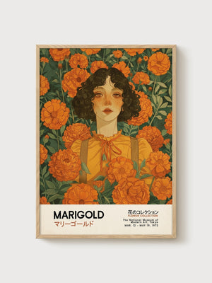 Art Nouveau Marigold Print poster in oak frame