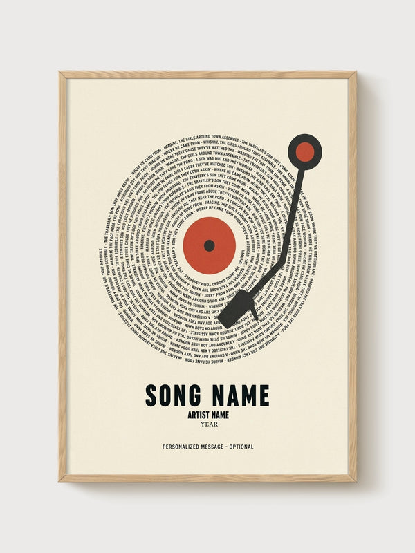 Custom Song Lyrics Print poster in oak frame