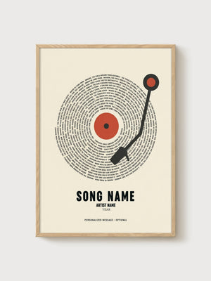 Custom Song Lyrics Print poster in oak frame