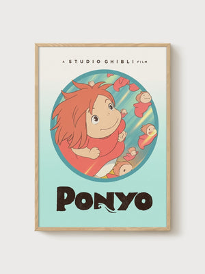 Ponyo Poster poster in oak frame