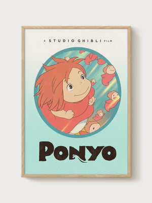 Ponyo Poster poster in oak frame